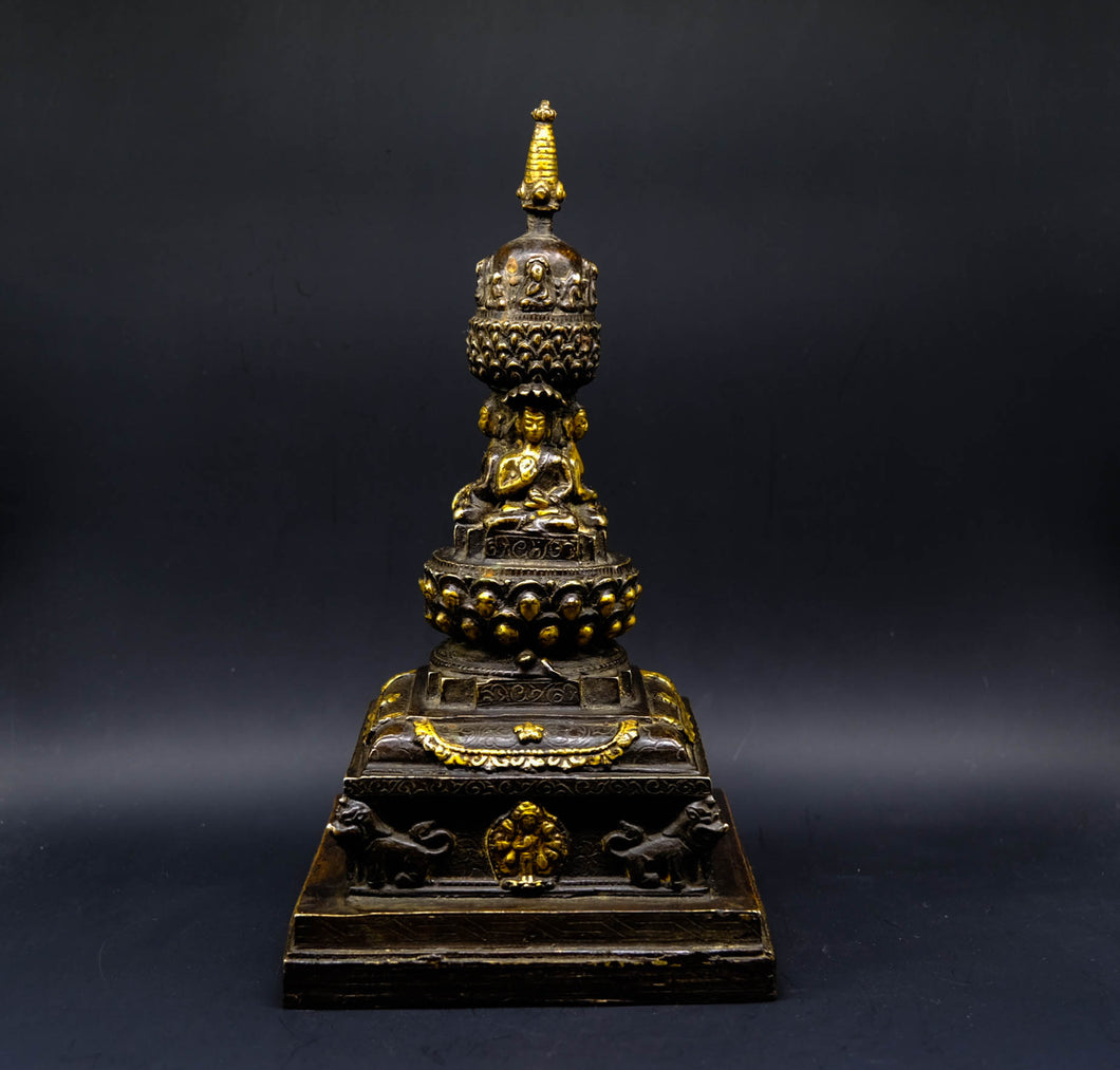 Brass Buddha Stupa Gold - the ladakh art palace