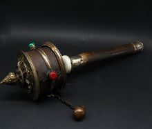 Load image into Gallery viewer, White Metal and Leather Prayer Wheel - the ladakh art palace