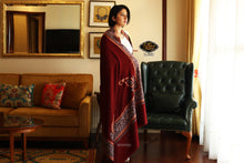 Load image into Gallery viewer, Maroon Embroidered Pure Pashmina Shawl With Zari Border - the ladakh art palace